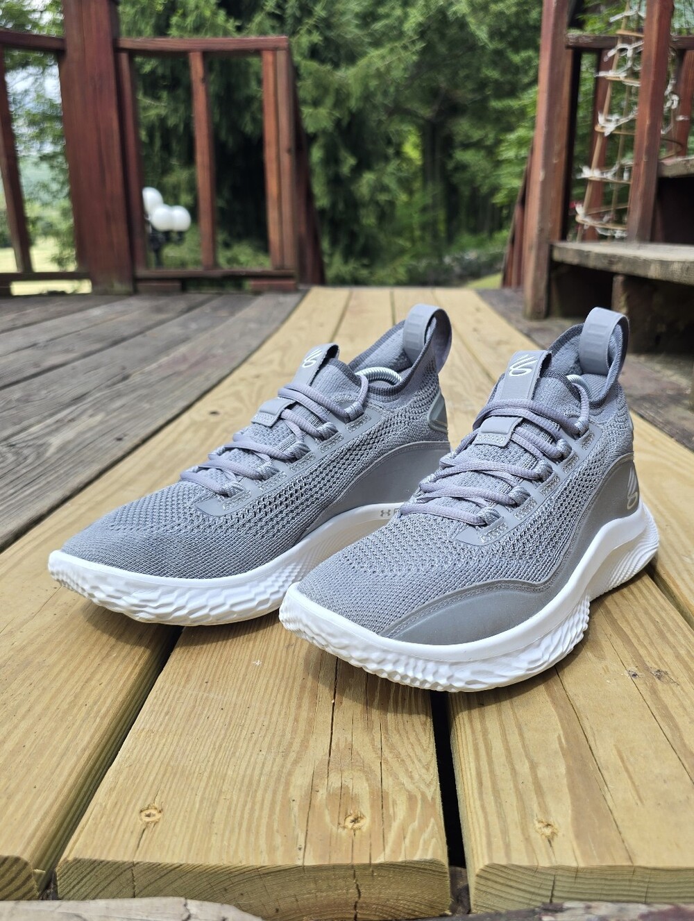 Under Armour, Mens Basketball Shoes, Curry Flow Steel Gray, White, Sz 9.5